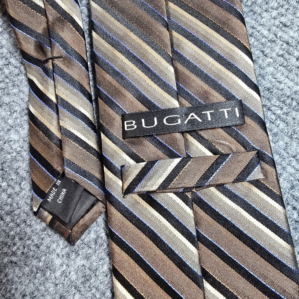 Bugatti Mens Silk Tie Brown Gold Stripe Classic Necktie - Picture 4 of 6